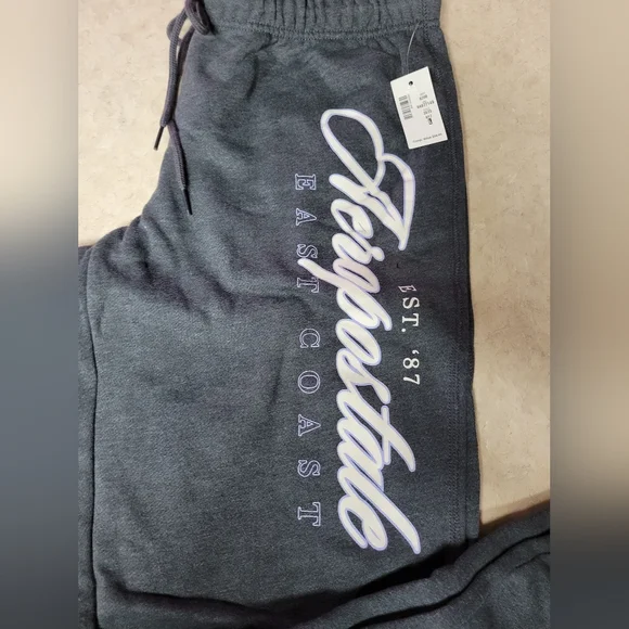 Aeropostale womens large classic cinch sweat pants logo grey - Picture 2 of 7